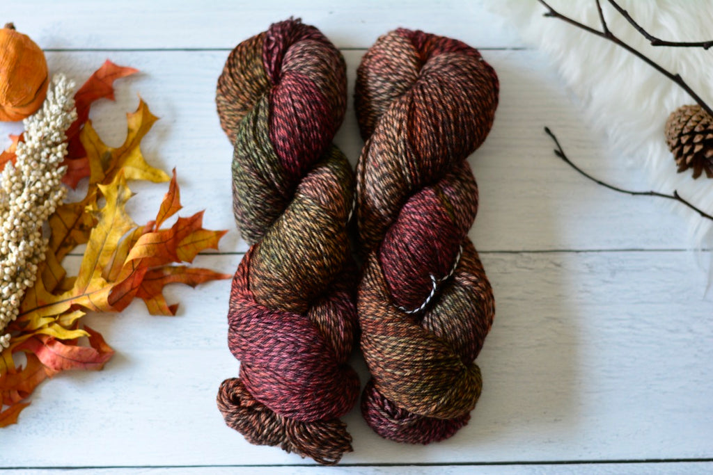 'Autumn Leaves' - 40% Merino Wool, 40% Peruvian Fine Highland Wool, 20% Nylon, Fingering Weight, Non-Superwash, 440 Yards, 100 Grams