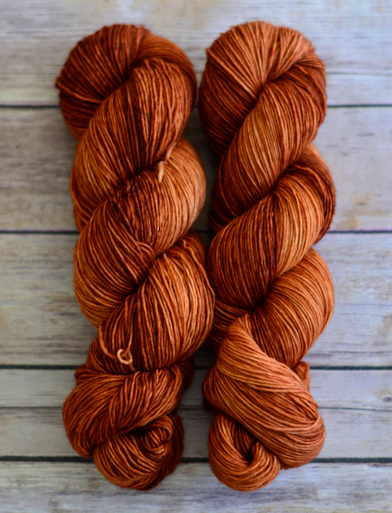 'Burnt Pumpkin'- Semi-Solid, 100% Superwash Merino Wool Yarn, Single Ply, Fingering Weight, 437 Yards, 100 Grams