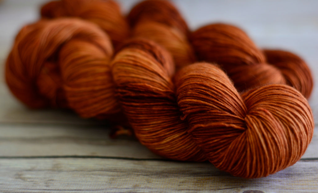 'Burnt Pumpkin'- Semi-Solid, 100% Superwash Merino Wool Yarn, Single Ply, Fingering Weight, 437 Yards, 100 Grams