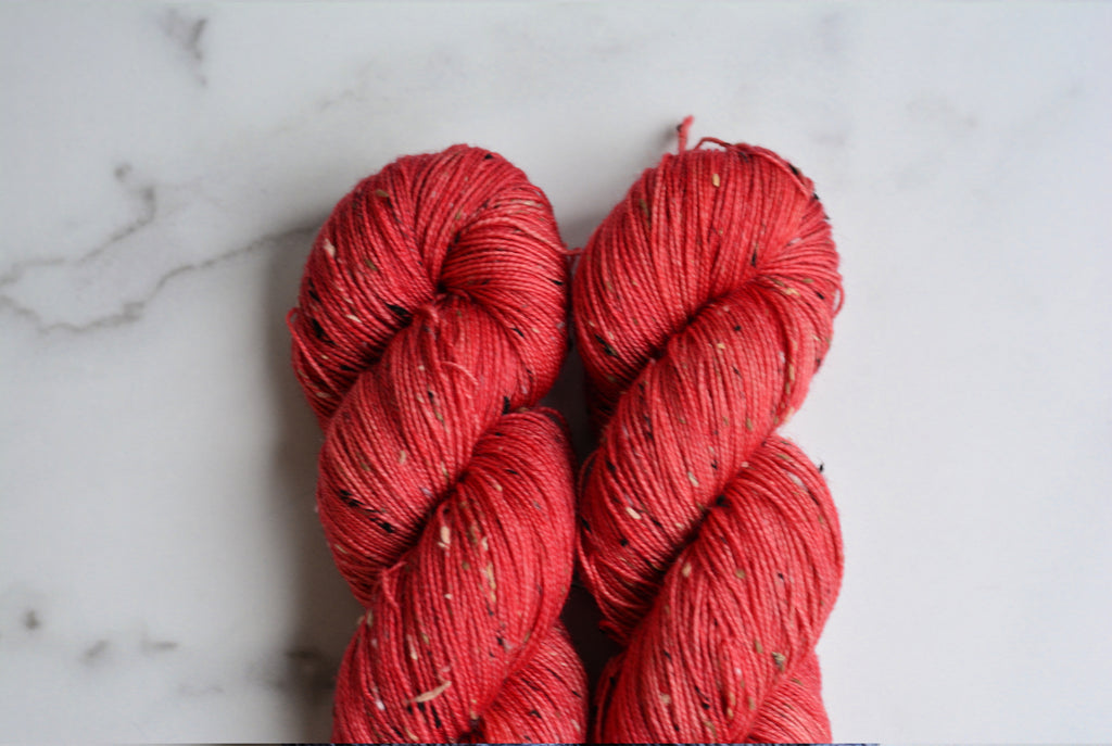 'Strawberry'- 85% Superwash Bluefaced Leicester Wool, 15% Donegal Nep, 438 Yards, 100 Grams